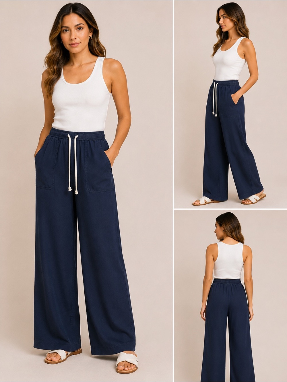 Joie Navy Wide-Leg Drawstring Pants